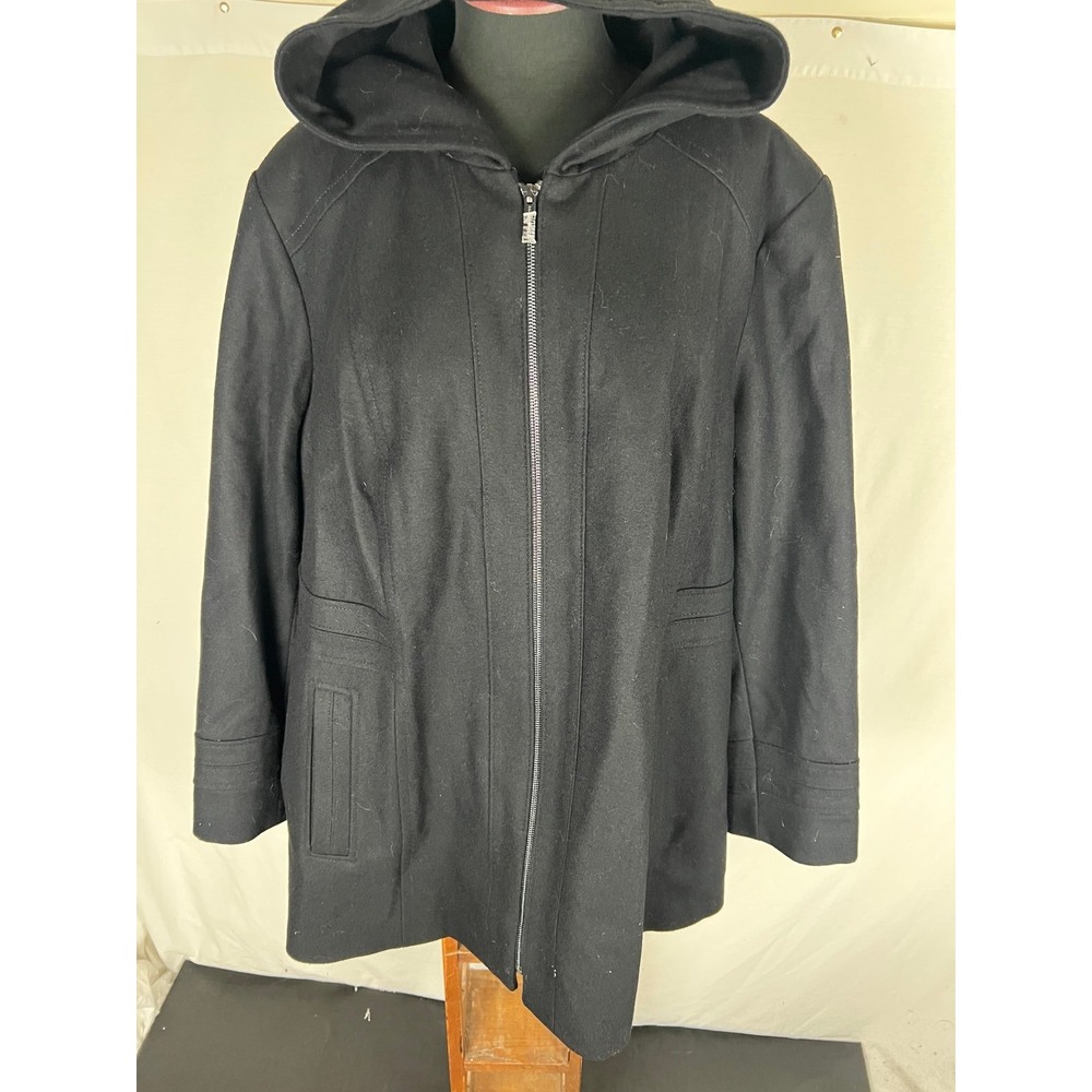 London Fog Women's Size 3X Full Zip Hooded Short Wool Gray Jacket/Coat